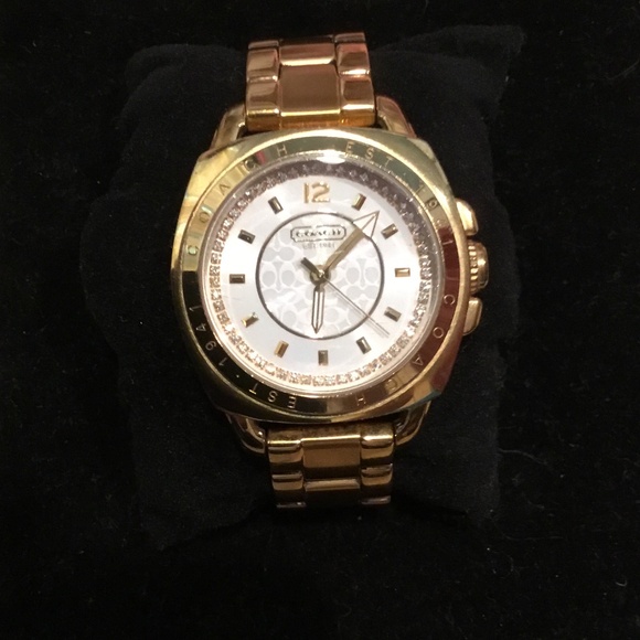 ✨ COACH pre-owned 'Boyfriend' Crystal Detail Gold-tone Bracelet Watch 14501285 ✨ - Picture 1 of 5